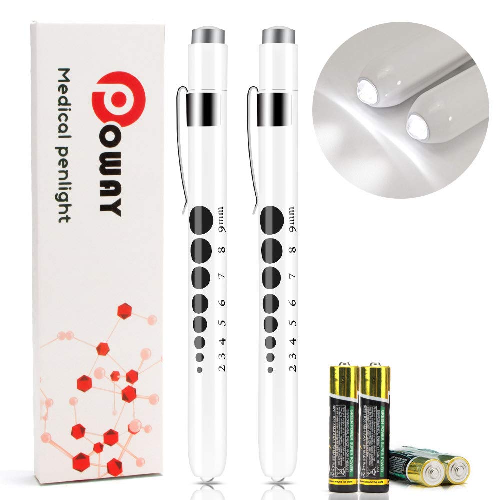 Pen Light Nurse LED Medical Penlight with Pupil Gauge for Nursing Students Doctors 2pcs White