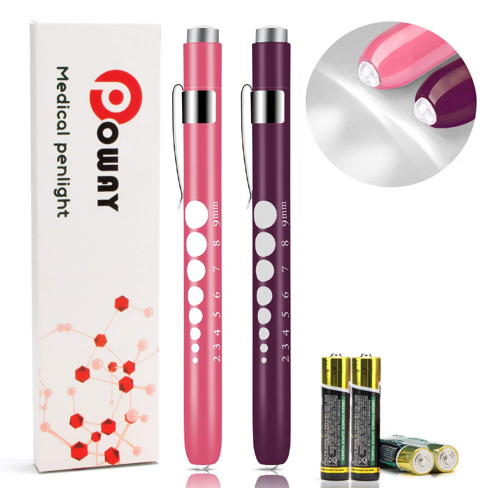 Pen Light Nurse LED Medical Penlight with Pupil Gauge for Nursing Students Doctors 2pcs Pink and Purple