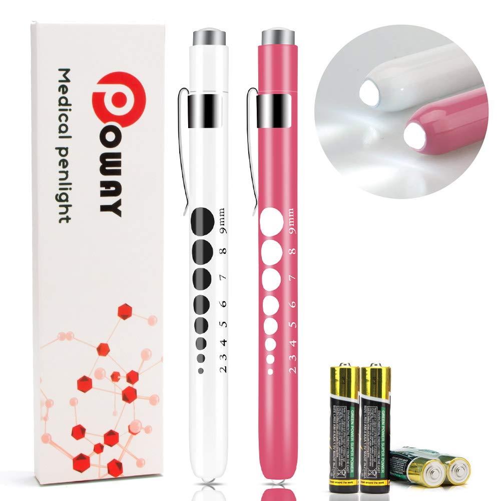 Pen Light Nurse LED Medical Penlight with Pupil Gauge for Nursing Students Doctors 2pcs Pink and White