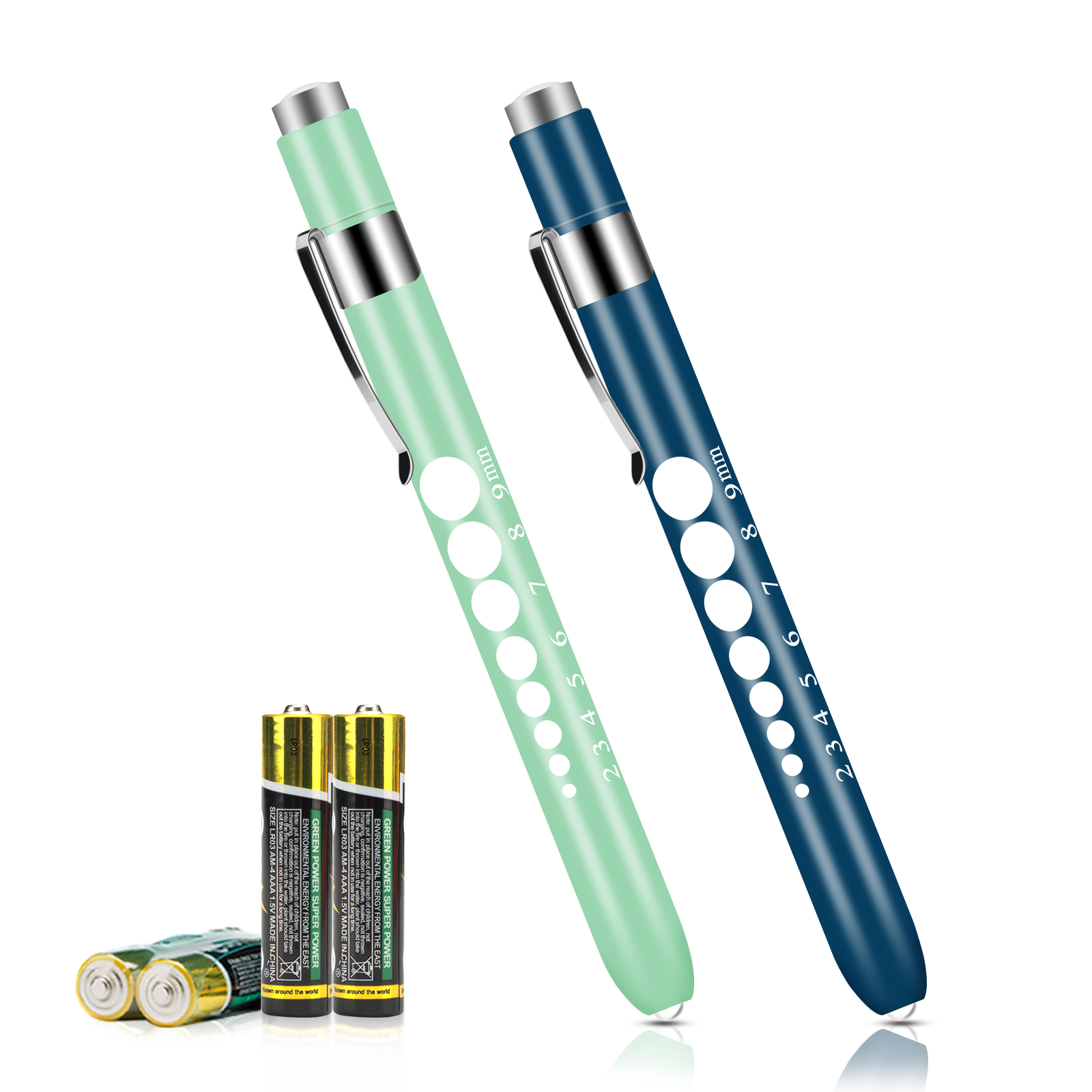 Opoway Medical Pen Lights for Nurses Doctors,Green and Blue with Batteries