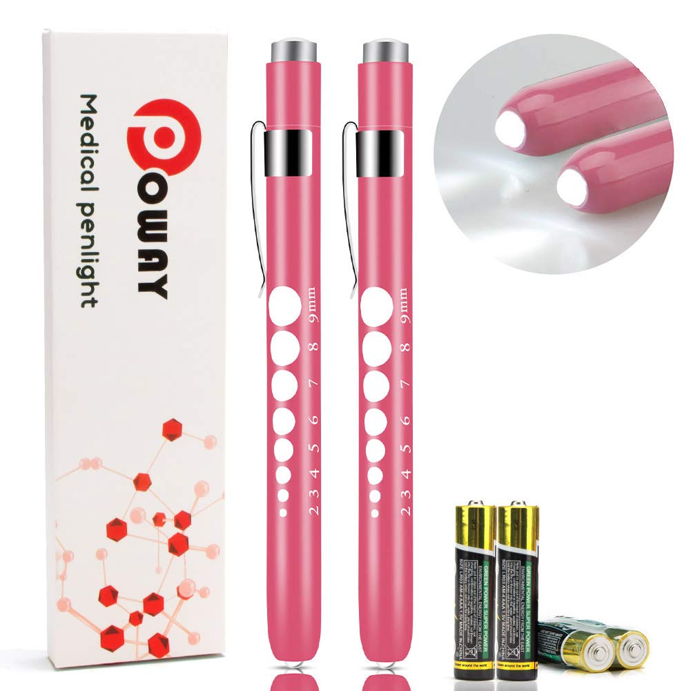 Pen Light Nurse LED Medical Penlight with Pupil Gauge for Nursing Students Doctors 2pcs Pink