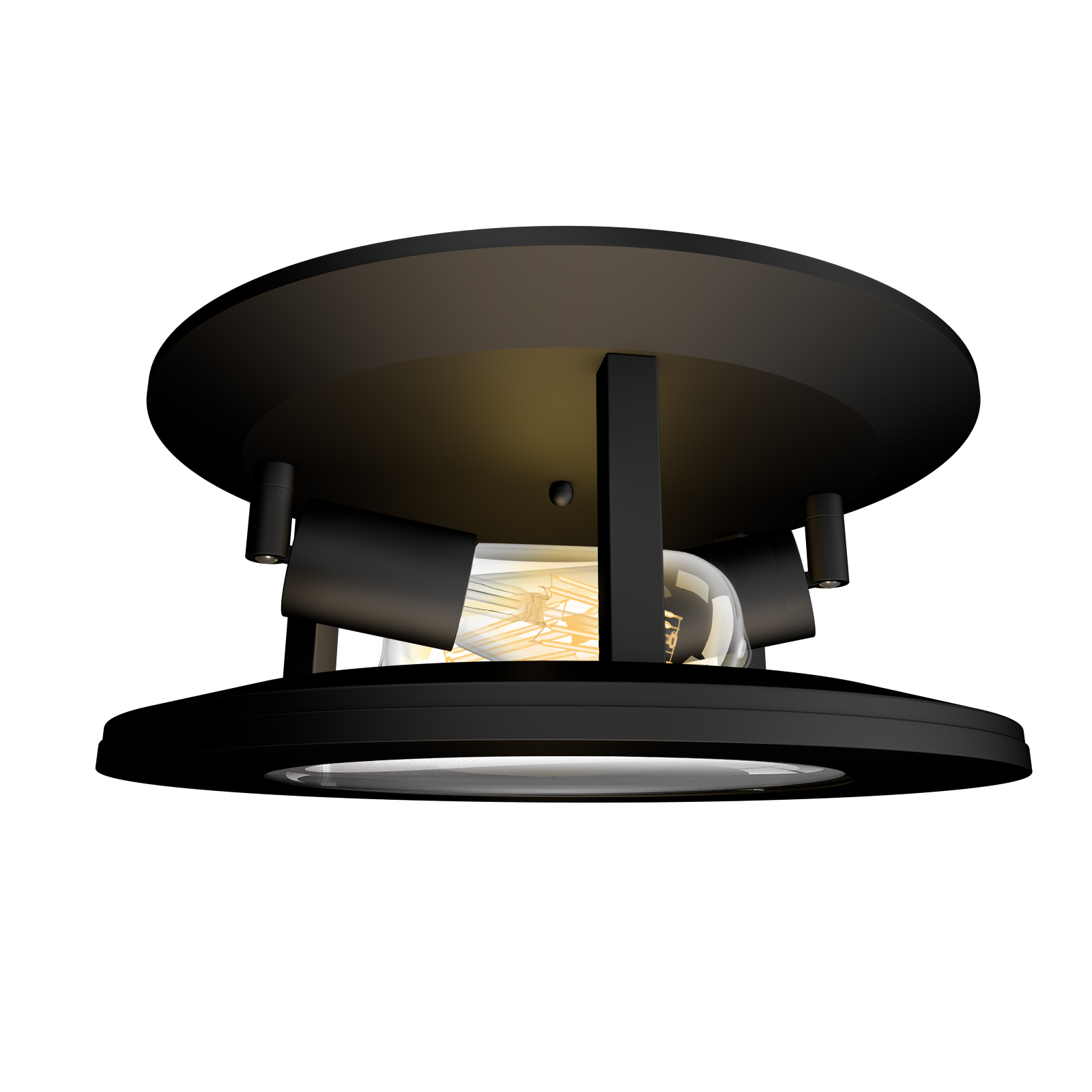 Luminaria de techo industrial, 2-Accesorio de iluminación de montaje empotrado Light Farmhouse, Acabado en metal negro con vidrio sembrado para cocina,Comedor, Hallway, Vestíbulo, Ropa sucia