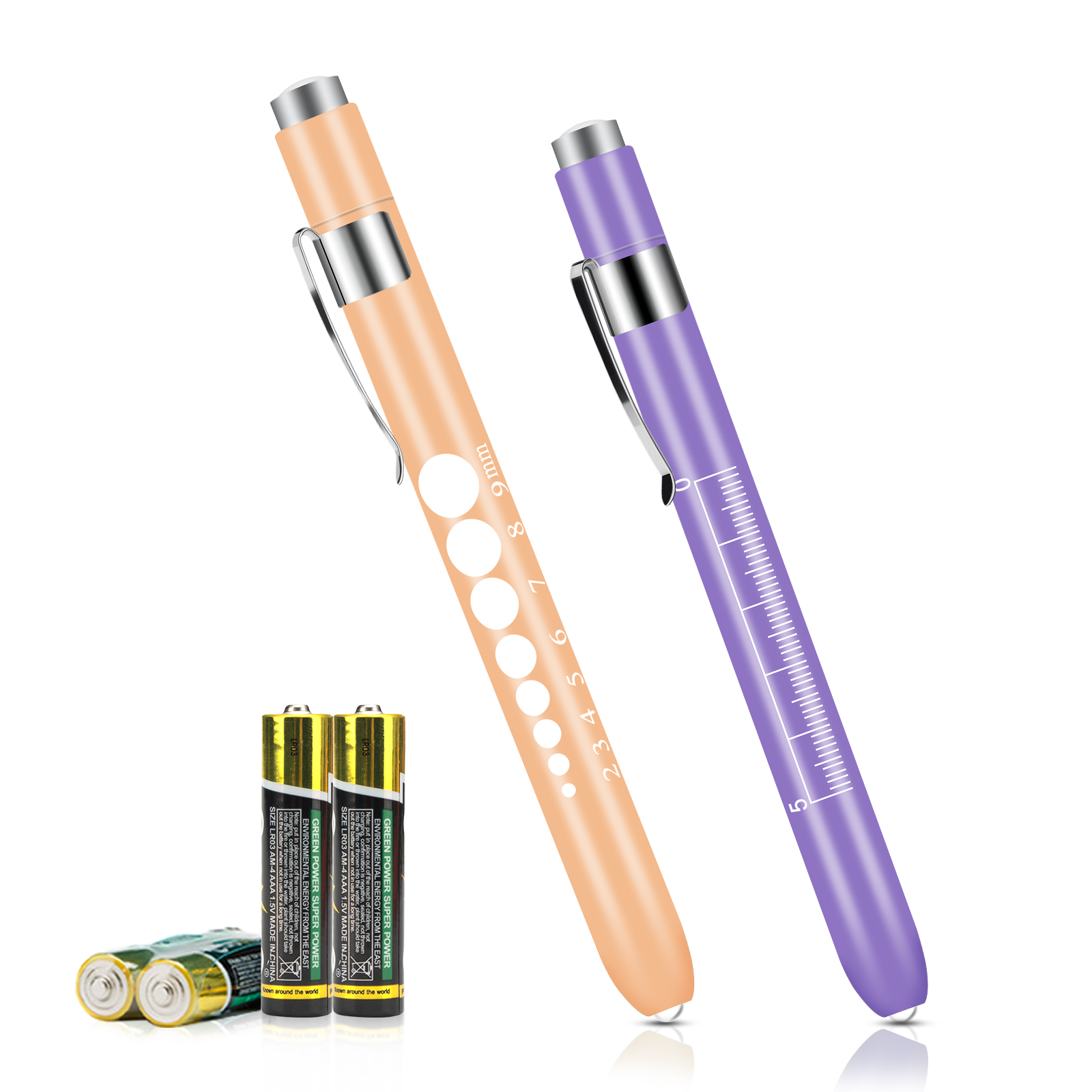 Opoway Medical Pen Lights for Nurses Doctors, Purple and orange with Batteries